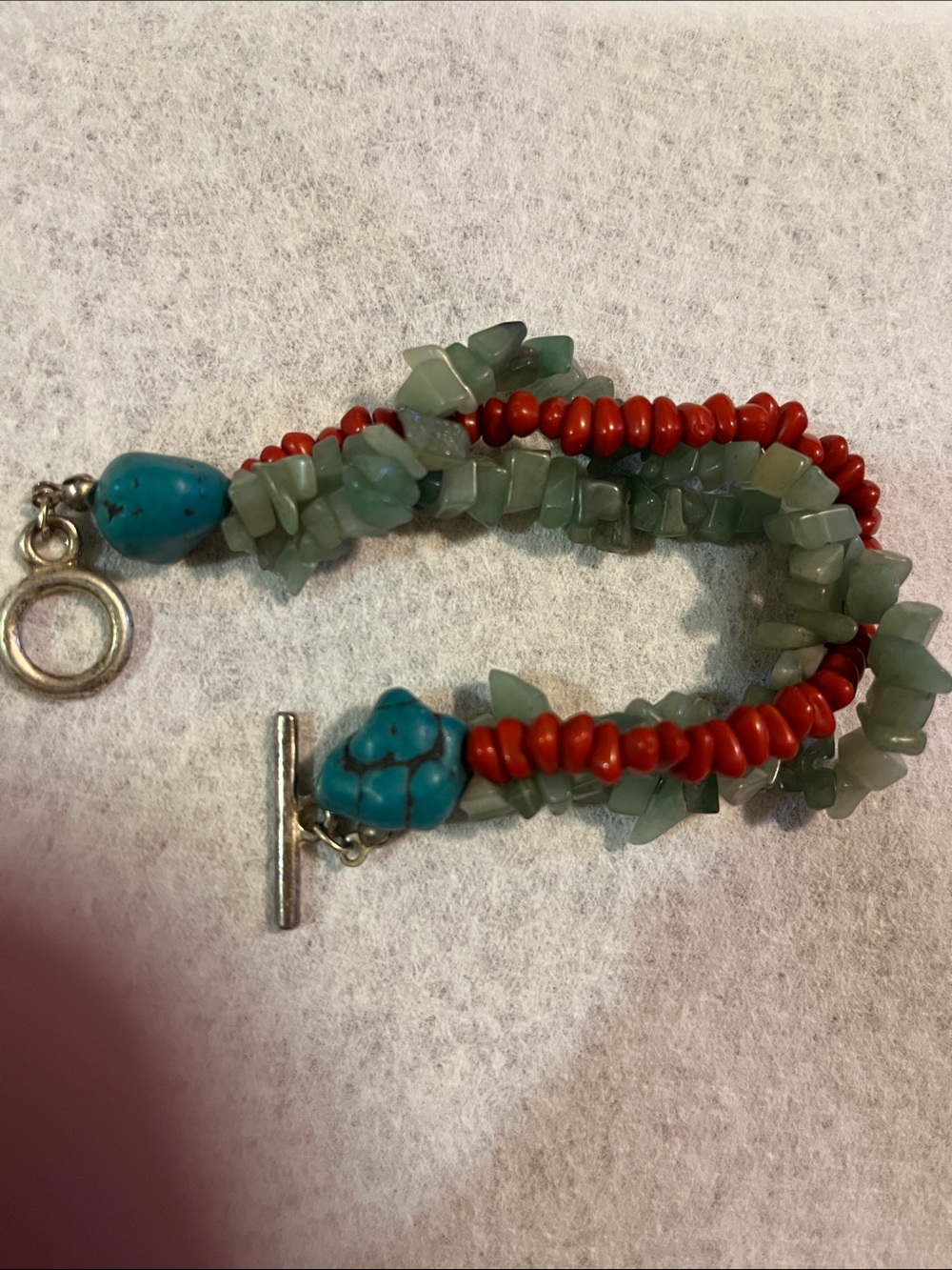 Bracelet Women - Adventerine - Red Coral - Turquoise - Sterling Silver Toggle